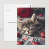 かわいい眠れるバレンタインの子猫 ポストカード (正面/裏面)