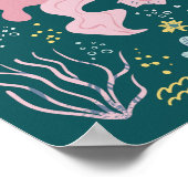 かわいい眠れるピンクの魚の水中ドードルポスター ポスター (角)