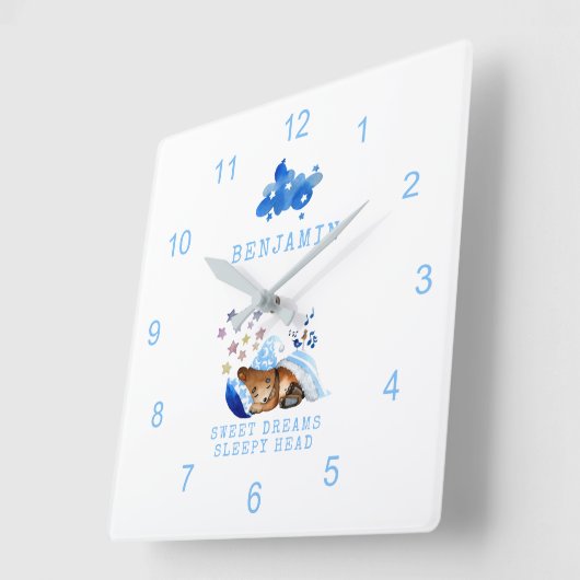 かわいい眠れるベア甘い夢の眠い頭の子 スクエア壁時計 (傾斜)