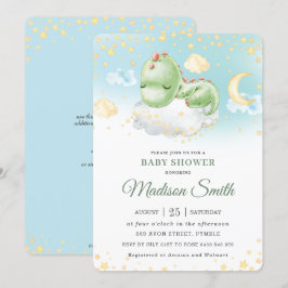 かわいい眠れるベビー恐竜の男の子のベビーシャワー   招待状