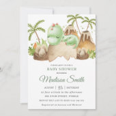 かわいい眠れるベビー恐竜ジュラシック・ボーイシャワー 招待状 (正面)