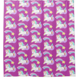 かわいい眠れるユニコーンカラフルと射撃、 発砲星 シャワーカーテン