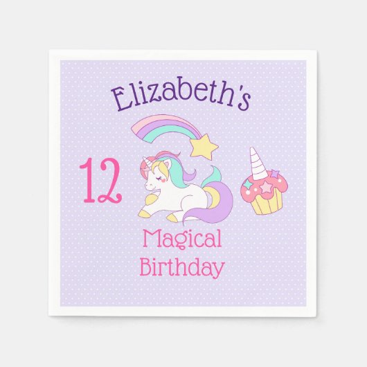 かわいい眠れるユニコーンカラフルと射撃、 発砲星 スタンダードカクテルナプキン (正面)