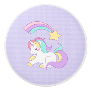 かわいい眠れるユニコーンカラフルと射撃、 発砲星 セラミックノブ