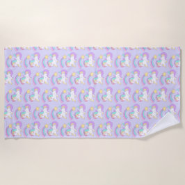 かわいい眠れるユニコーンカラフルと射撃、 発砲星 ビーチタオル