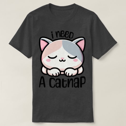 かわいい眠れる子猫の仮眠漫画 Tシャツ (デザイン正面)