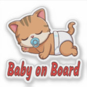かわいい眠れる子猫 | ベビーオンボードカーデカール シール (正面)