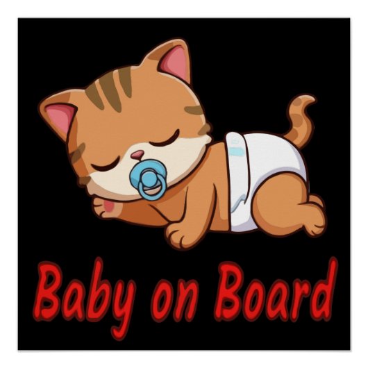 かわいい眠れる子猫 | ベビーオンボードカーデカール ポスター (正面)