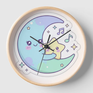 かわいい眠れる月と星の保育園ウォールクロック 壁時計