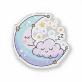 かわいい眠れる月雲ステッカー 天体 シール (正面)