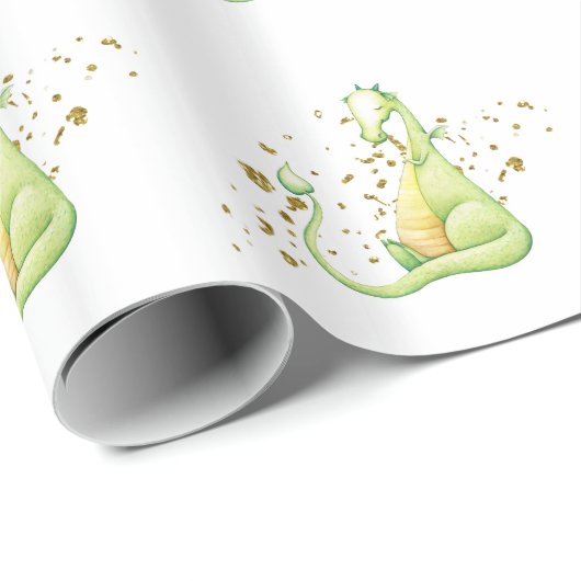 *~*かわいい眠れる緑の竜恐竜 ラッピングペーパー (ロールコーナー)