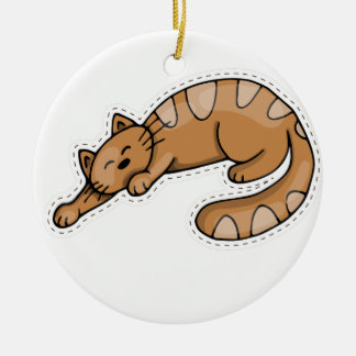 かわいい眠れる茶色の猫 セラミックオーナメント