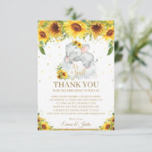 かわいい眠れる象のひまわりのベビーシャワー サンキューカード (スタンド正面)