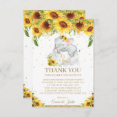 かわいい眠れる象のひまわりのベビーシャワー サンキューカード (正面/裏面)