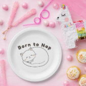 かわいい眠猫「寝るために生まれた」ラインアートデザイン ペーパープレート (パーティー)
