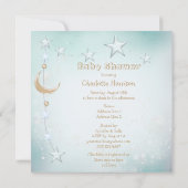 かわいい睡眠のテディの月及び星のベビーシャワー 招待状 (裏面)