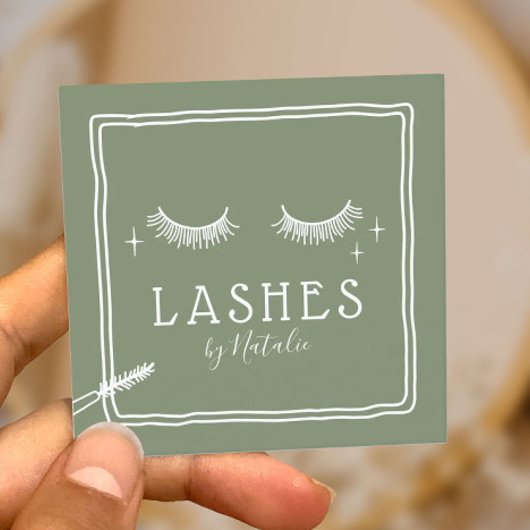 かわいい睫毛メイクアップアーティストセージグリーン美しいサロン スクエア名刺