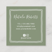 かわいい睫毛メイクアップアーティストセージグリーン美しいサロン スクエア名刺 (裏面)