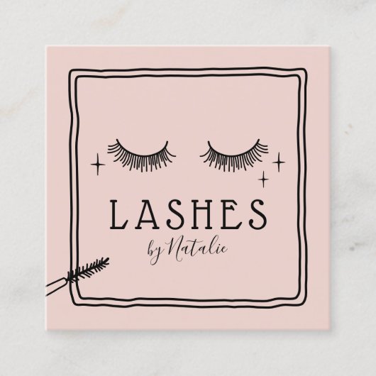 かわいい睫毛メイクアップアーティスト赤面ピンク美しいサロン スクエア名刺 (正面)
