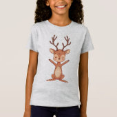 かわいい瞑想するシカのヨガのイラスト Tシャツ (正面)