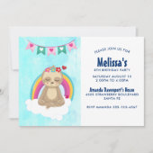 かわいい瞑想するスローガンと虹の誕生日 招待状 (正面)