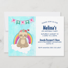 かわいい瞑想するスローガンと虹の誕生日 招待状