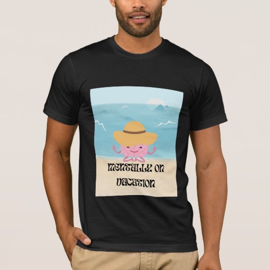 かわいい瞑想する脳のビーチイラスト Tシャツ (正面)