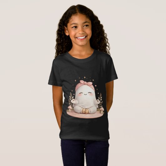 かわいい瞑想少女 キッズTシャツ – 愛らしいヨガ Tシャツ (正面フル)