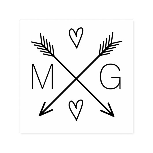 かわいい矢印ハートダブルモノグラム結婚のロゴ セルフインキングスタンプ (デザイン)