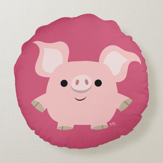 かわいい短い漫画の豚の丸い枕 ラウンドクッション (裏面)