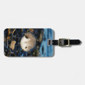 かわいい砂時計がビーチでシーフードを食べる ラゲッジタグ (正面横)