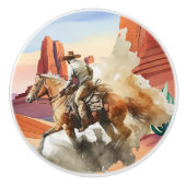 かわいい砂漠のサボテンの乗馬カウボーイ セラミックノブ (正面)