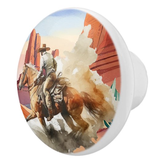 かわいい砂漠のサボテンの乗馬カウボーイ セラミックノブ (右)