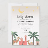 かわいい砂漠をテーマにしたラクダのヤシの木ベビーシャワー 招待状 (正面)