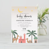 かわいい砂漠をテーマにしたラクダのヤシの木ベビーシャワー 招待状 (スタンド正面)