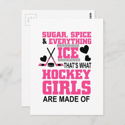 かわいい砂糖とスパイスガールアイスアイスホッケー ポストカード (正面/裏面)