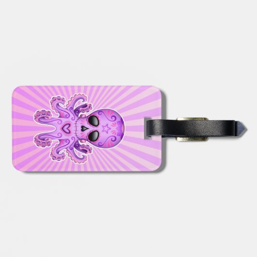かわいい砂糖のスカルのゾンビのタコ-紫色 ラゲッジタグ (裏面横)