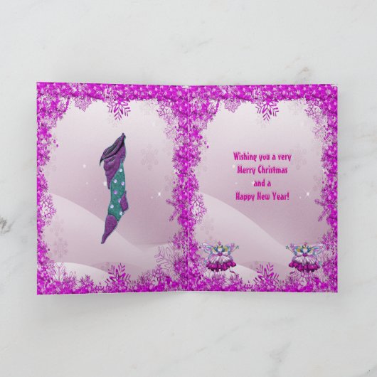 かわいい砂糖のプラム妖精及びスパンコールのクリスマスカード シーズンカード (内部)