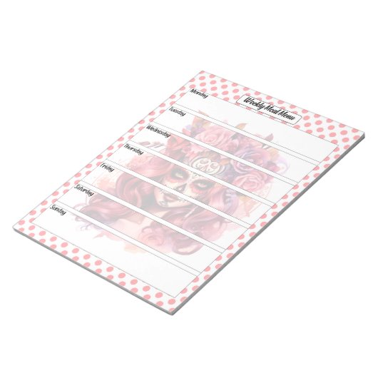 かわいい砂糖スカルウィークリーメニュー ノートパッド (アングル)