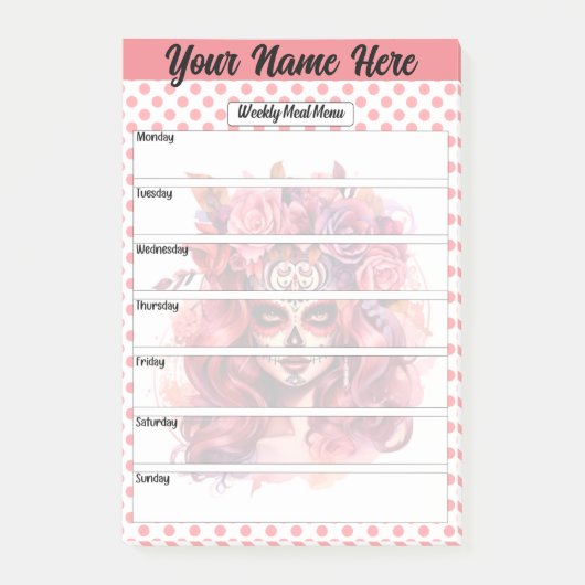 かわいい砂糖スカルウィークリーメニュー ポストイット (正面)