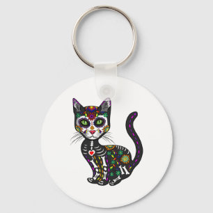 かわいい砂糖スカルメキシコ猫ハロウィーンの日 キーホルダー