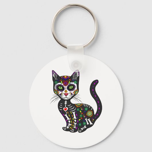 かわいい砂糖スカルメキシコ猫ハロウィーンの日 キーホルダー (正面)