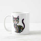 かわいい砂糖スカルメキシコ猫ハロウィーンの日 コーヒーマグカップ (左)