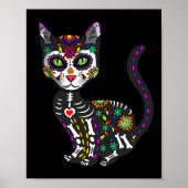 かわいい砂糖スカルメキシコ猫ハロウィーンの日 ポスター (正面)