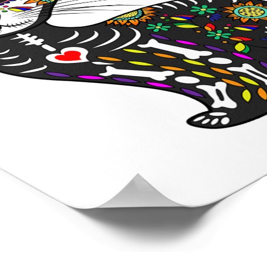 かわいい砂糖スカルメキシコ猫ハロウィーンの日 ポスター (角)