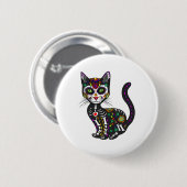 かわいい砂糖スカルメキシコ猫ハロウィーンの日 缶バッジ (正面&裏面)