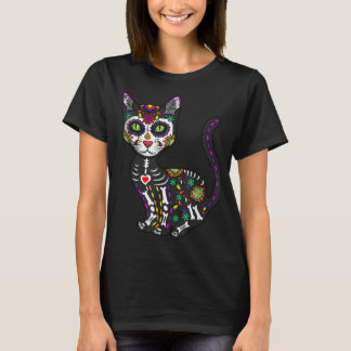 かわいい砂糖スカルメキシコ猫ハロウィーンの日 Tシャツ