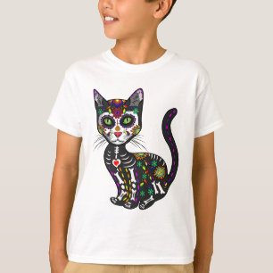 かわいい砂糖スカルメキシコ猫ハロウィーンの日 Tシャツ