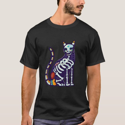 かわいい砂糖スカルメキシコ猫ハロウィーンの死の日 Tシャツ (正面)