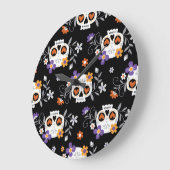 かわいい砂糖スカル手描き ラージ壁時計 (傾斜)